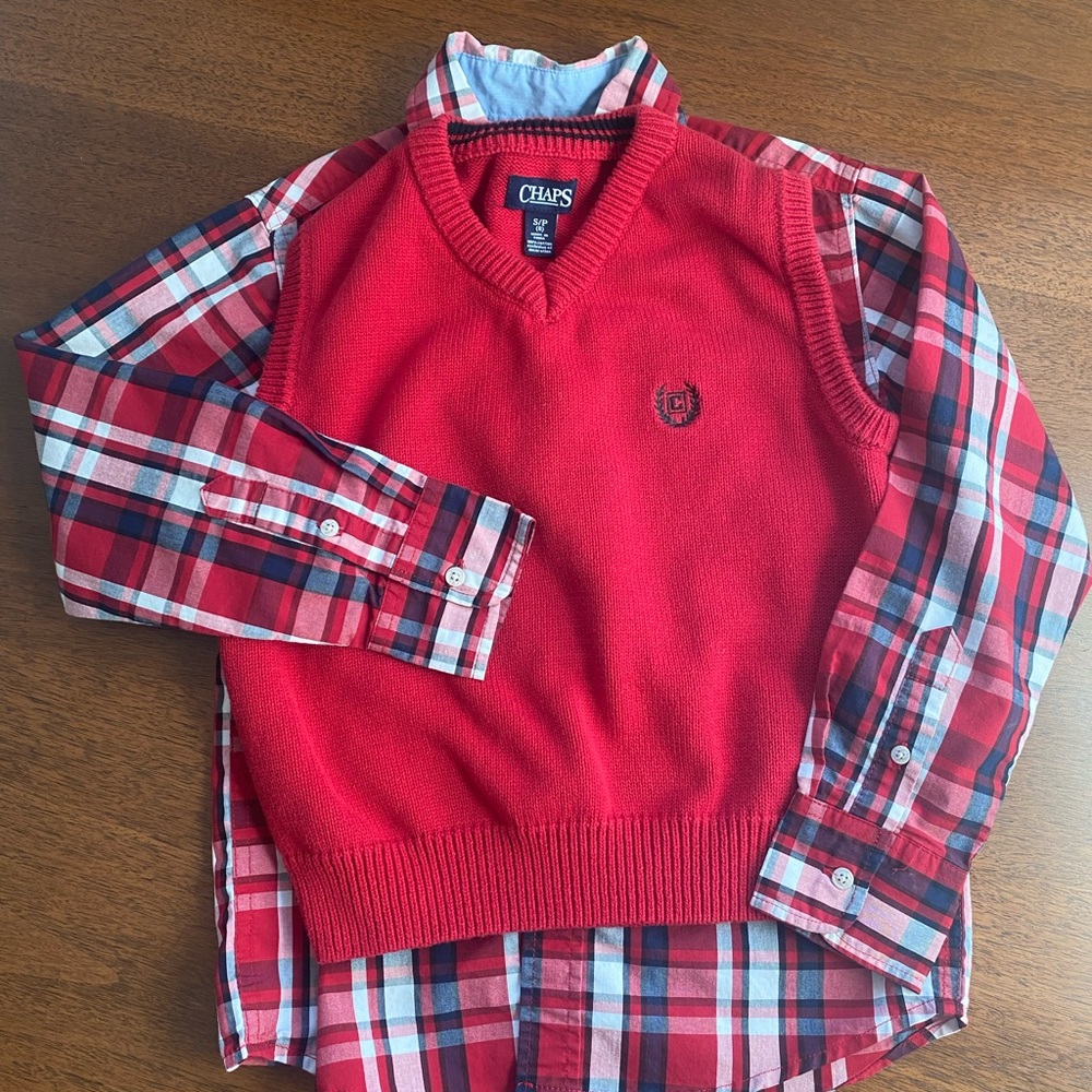 Chaps boys dress shirt and sweater vest